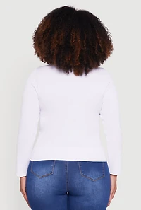 Womens Plus Size Half Zip Rib Knit Mock Neck Top, White, Size 2X-3X