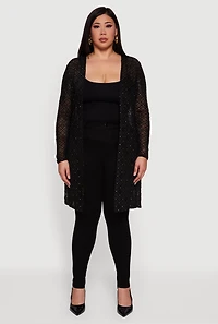 Plus Patterned Velvet Burnout Mesh Duster