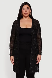 Plus Patterned Velvet Burnout Mesh Duster