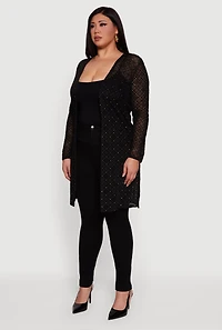 Plus Patterned Velvet Burnout Mesh Duster