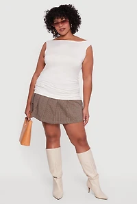 Plus Sleeveless Boat Neck Ruched Blouse