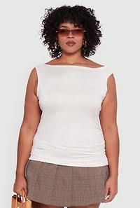 Plus Sleeveless Boat Neck Ruched Blouse