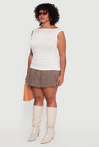 Plus Sleeveless Boat Neck Ruched Blouse