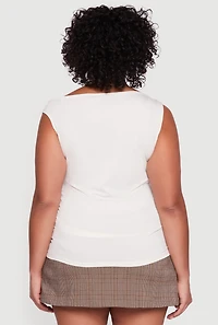 Plus Sleeveless Boat Neck Ruched Blouse