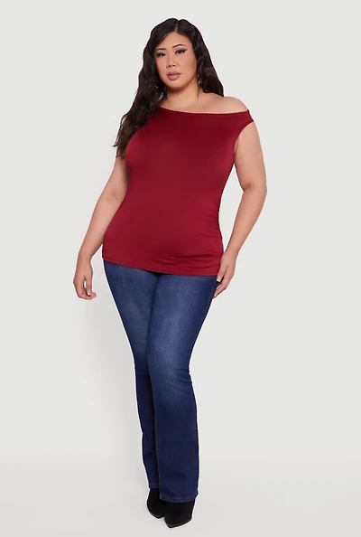 Womens Plus Sleeveless Boat Neck Ruched Blouse, 2X