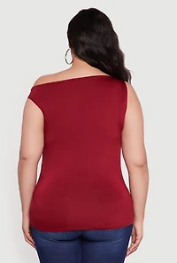 Womens Plus Sleeveless Boat Neck Ruched Blouse, 2X