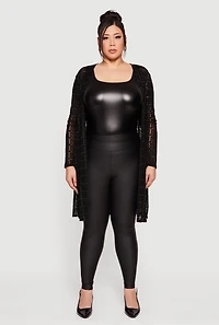 Plus Geometric Velvet Burnout Mesh Duster