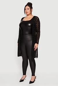 Plus Geometric Velvet Burnout Mesh Duster