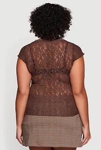 Plus Lace V Neck Short Sleeve Blouse