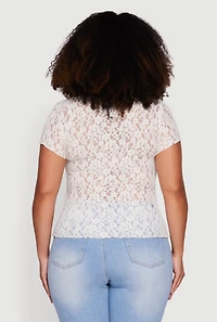 Plus Asymmetrical Hem Short Sleeve Lace Blouse