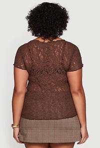 Plus Asymmetrical Hem Short Sleeve Lace Blouse