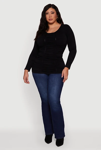 Plus Floral Print Scoop Neck Long Sleeve Top