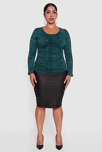 Plus Floral Print Scoop Neck Long Sleeve Top