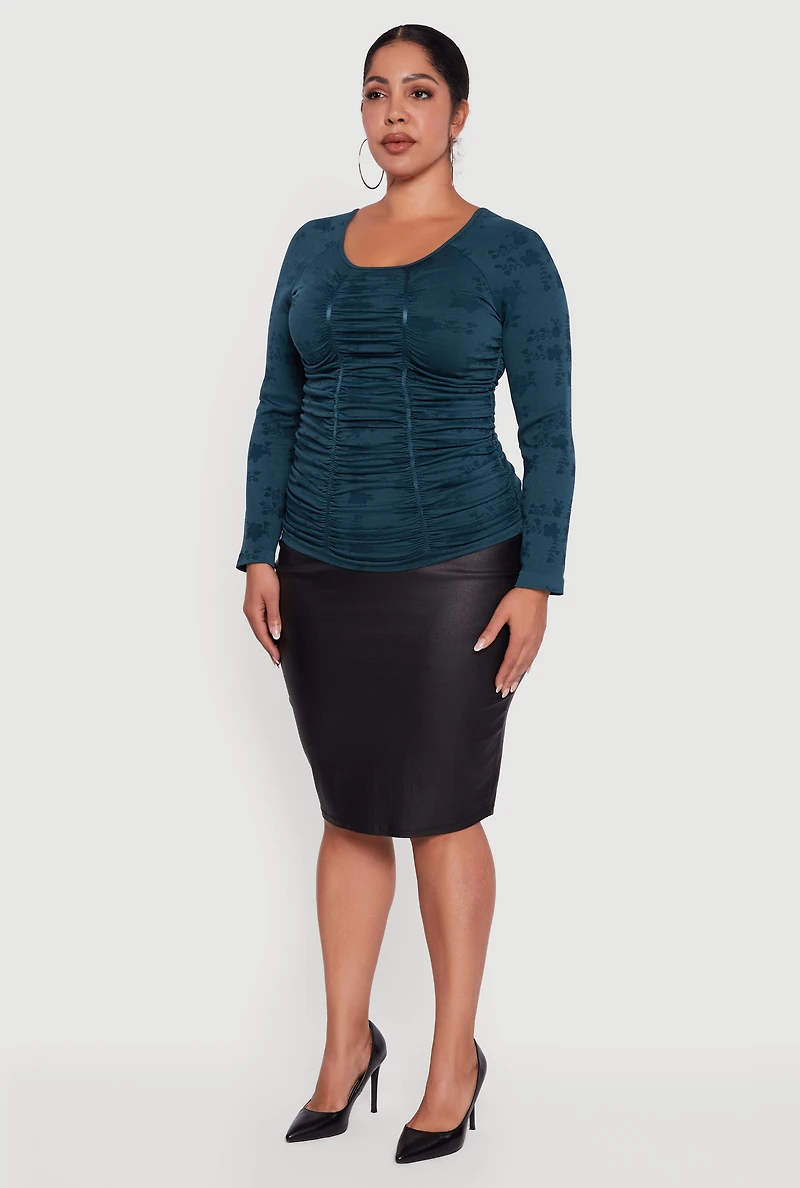 Womens Plus Floral Print Scoop Neck Long Sleeve Top,