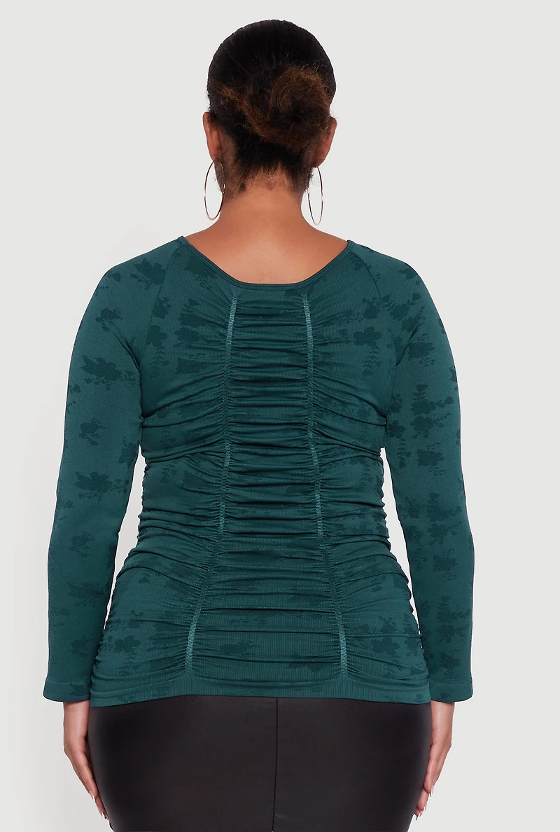 Plus Floral Print Scoop Neck Long Sleeve Top