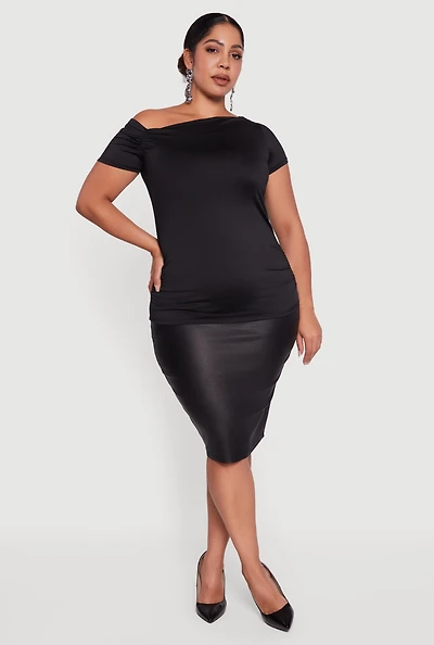 Womens Plus One Shoulder Side Ruched Blouse,