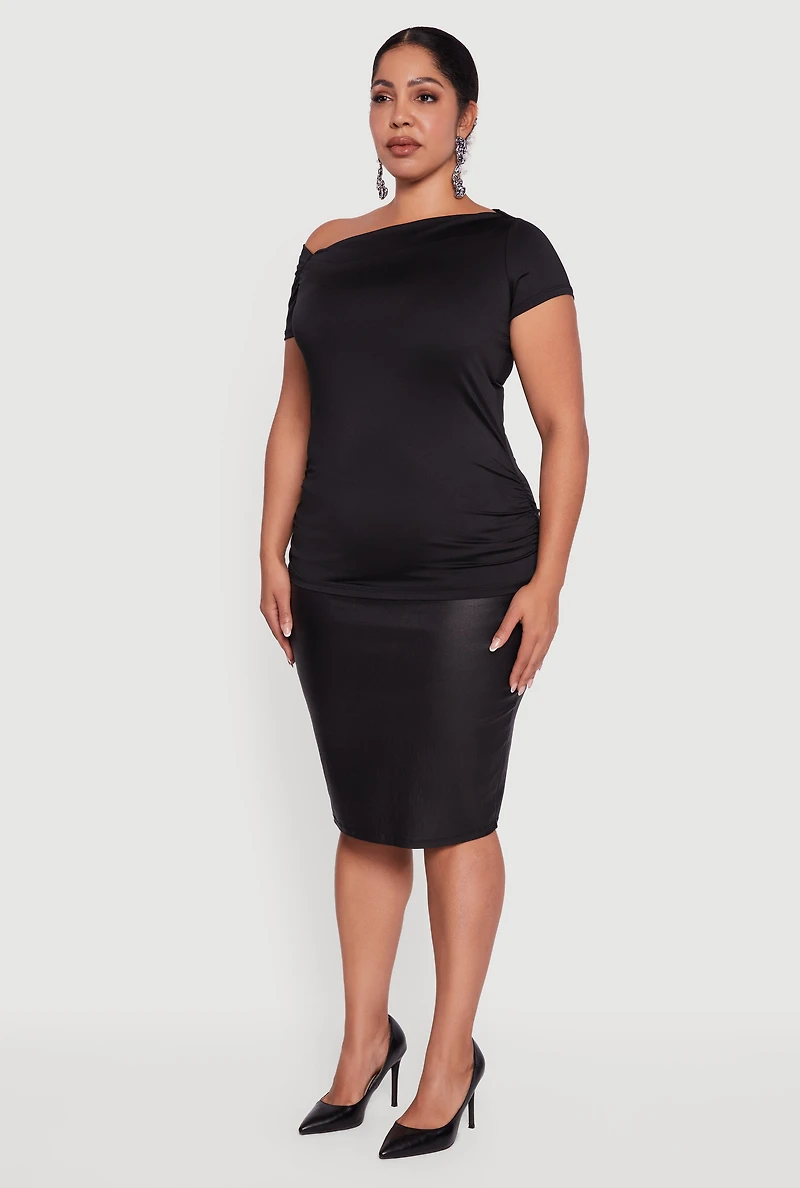 Plus One Shoulder Side Ruched Blouse