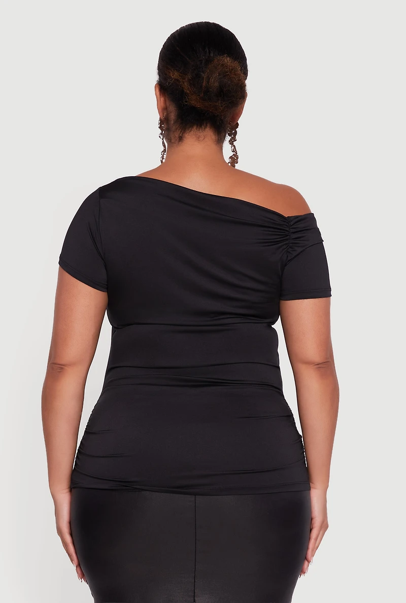 Plus One Shoulder Side Ruched Blouse