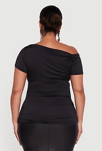 Plus One Shoulder Side Ruched Blouse