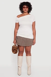 Womens Plus Size One Shoulder Side Ruched Blouse, White, Size 2X