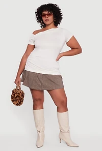 Womens Plus Size One Shoulder Side Ruched Blouse, White, Size 2X