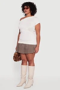 Womens Plus Size One Shoulder Side Ruched Blouse, White, Size 2X