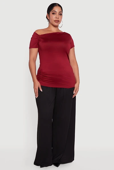 Plus One Shoulder Side Ruched Blouse