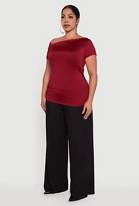Plus One Shoulder Side Ruched Blouse