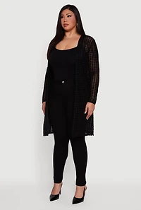 Plus Houndstooth Velvet Burnout Mesh Duster