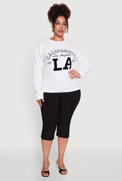 Womens Plus Size California LA Pullover Sweatshirt, White, Size 3X