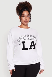 Womens Plus Size California LA Pullover Sweatshirt, White, Size 3X