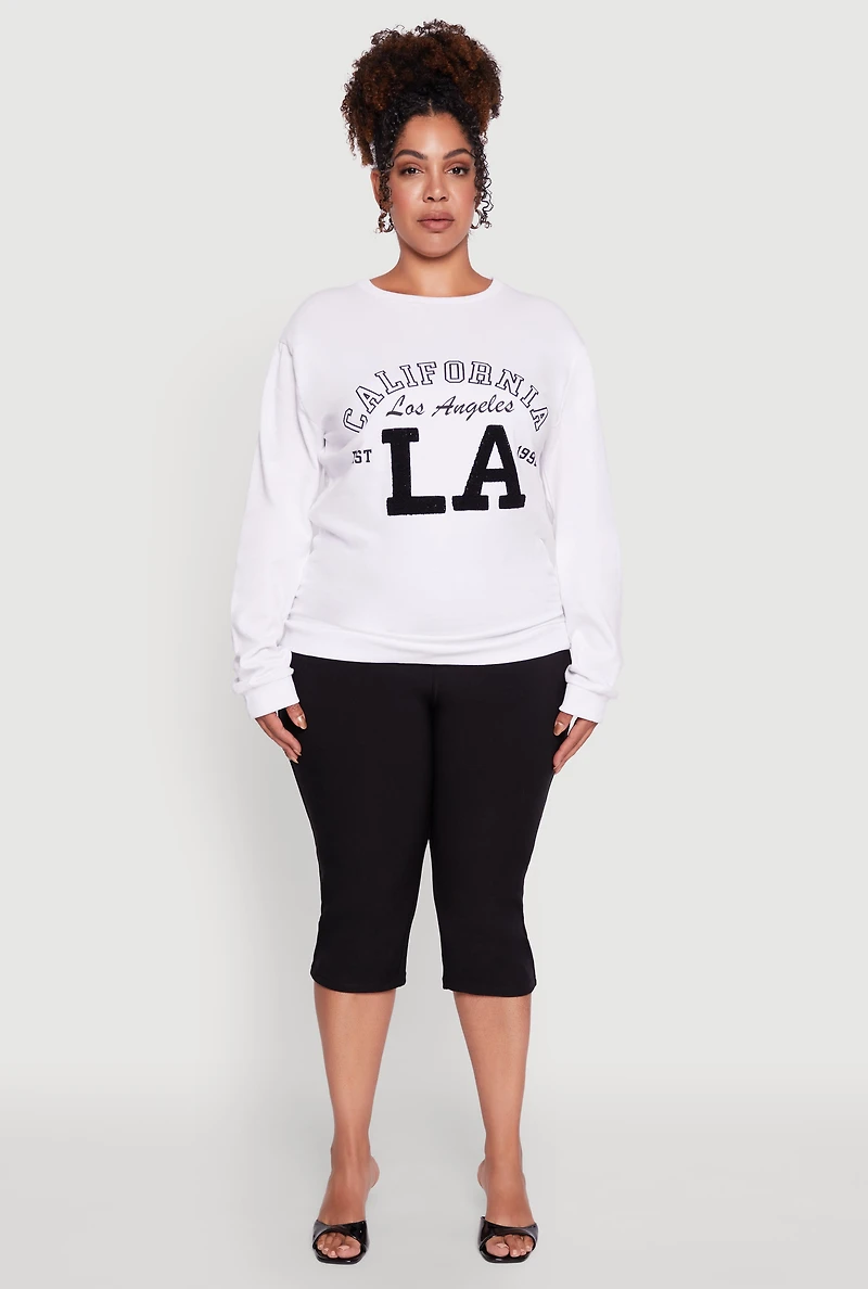 Womens Plus Size California LA Pullover Sweatshirt, White, Size 3X