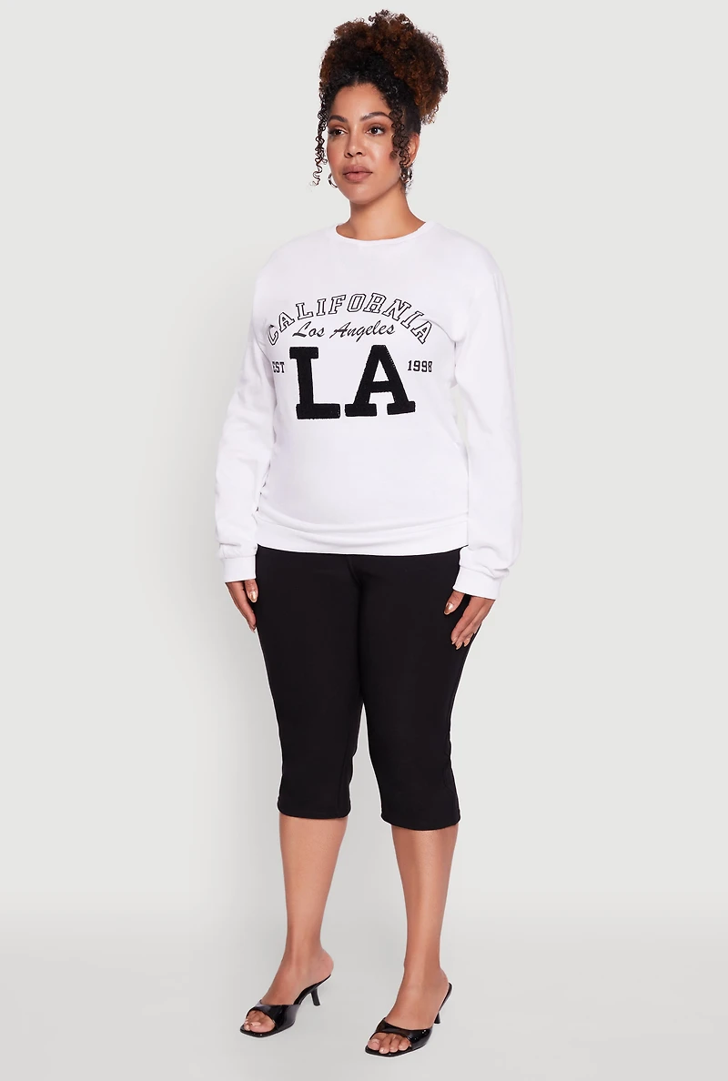 Womens Plus Size California LA Pullover Sweatshirt, White, Size 3X