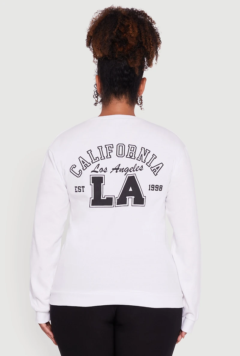 Womens Plus Size California LA Pullover Sweatshirt, White, Size 3X