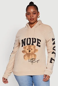 Womens Plus Size Acid Wash Nope Graphic Hooded Sweatshirt, Beige, Size 3X
