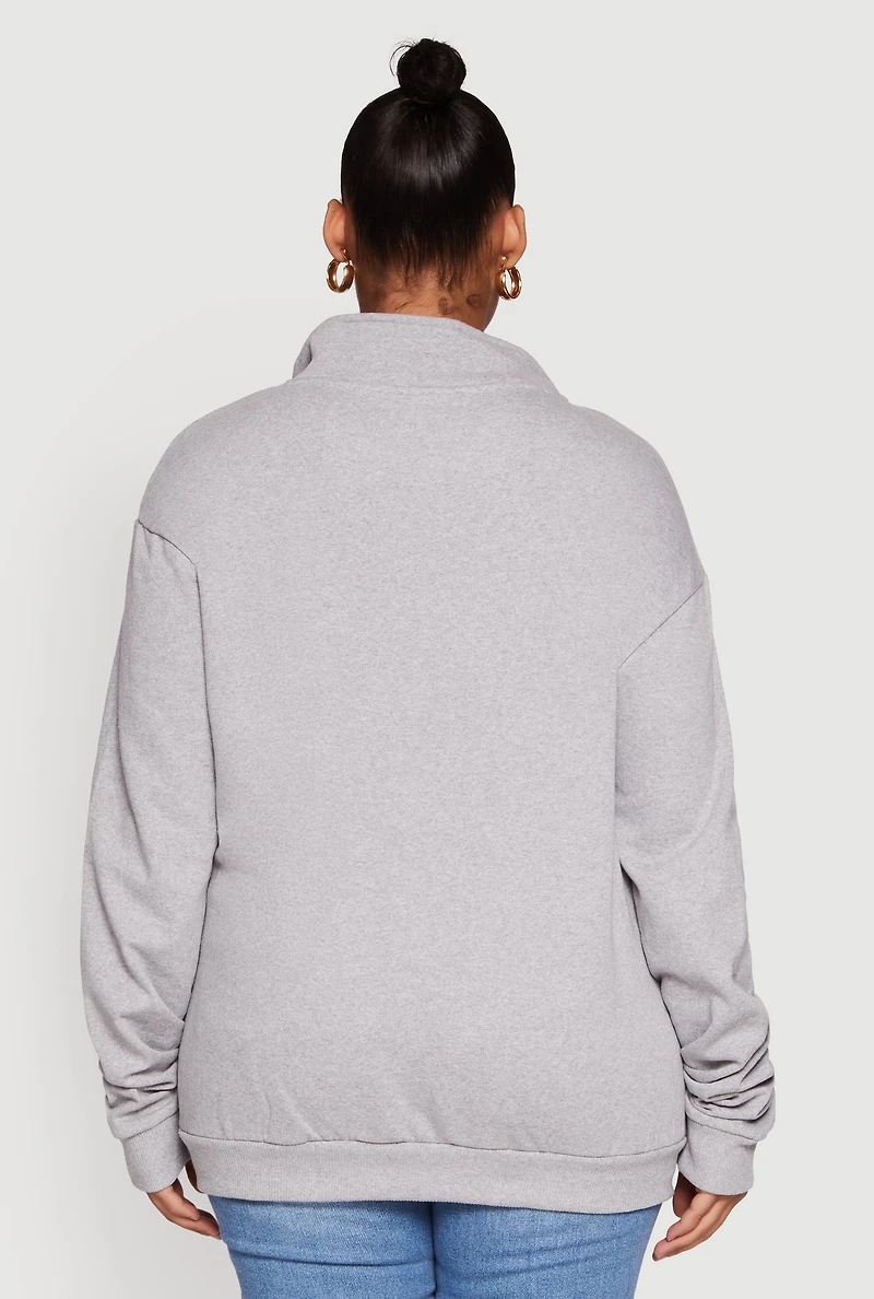Womens Plus Size Chenille Los Angeles Graphic Quarter Zip Sweatshirt, Grey, Size 1X