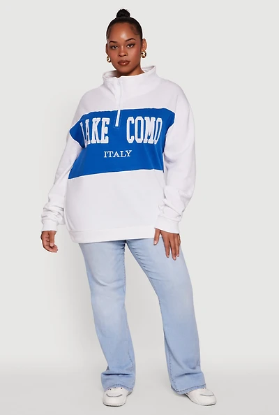 Womens Plus Size Color Blocked Lake Como Graphic Sweatshirt, Multi, Size 3X