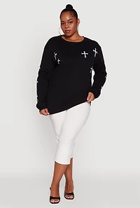 Womens Plus Assorted Cross Graphic Pullover Sweatshirt, Black,