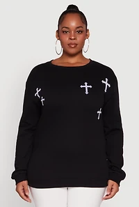 Womens Plus Assorted Cross Graphic Pullover Sweatshirt, Black,
