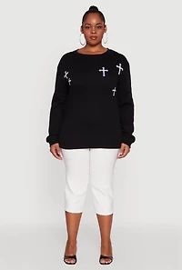 Womens Plus Assorted Cross Graphic Pullover Sweatshirt, Black,