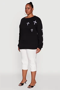Womens Plus Assorted Cross Graphic Pullover Sweatshirt, Black,