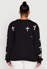 Womens Plus Assorted Cross Graphic Pullover Sweatshirt, Black,