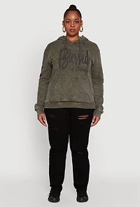 Womens Plus Size Acid Wash Hooded Blessed Graphic Sweatshirt, Green, Size 2X