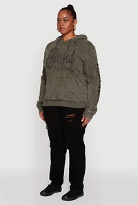 Womens Plus Size Acid Wash Hooded Blessed Graphic Sweatshirt, Green, Size 2X
