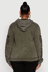Womens Plus Size Acid Wash Hooded Blessed Graphic Sweatshirt, Green, Size 2X