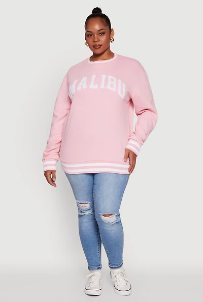 Womens Plus Size Chenille Malibu Pullover Sweatshirt, Pink, Size 2X