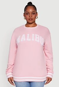 Womens Plus Size Chenille Malibu Pullover Sweatshirt, Pink, Size 1X