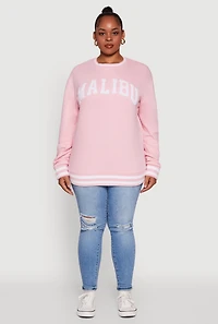 Womens Plus Size Chenille Malibu Pullover Sweatshirt, Pink, Size 1X