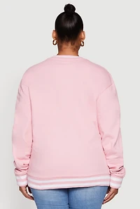 Womens Plus Size Chenille Malibu Pullover Sweatshirt, Pink, Size 1X