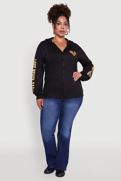 Womens Plus Size Love Never Fails Back Graphic Hoodie, Black, Size 1X
